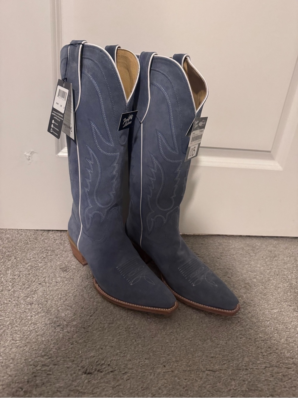 Tony Lama- Blue Suede Cowboy Boots NWT - Picture 5 of 7